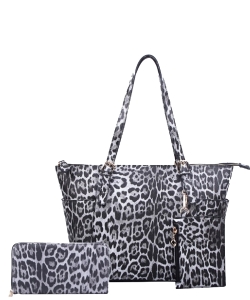 Leopard Shopper Bag with Matching Wallet LE1009W BLACK